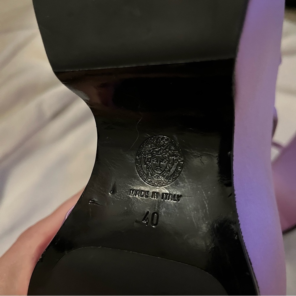 Versace Purple Satin Platform Sandals Safety Pin 10 Cocktail Y2K New 🟡 - Picture 13 of 16